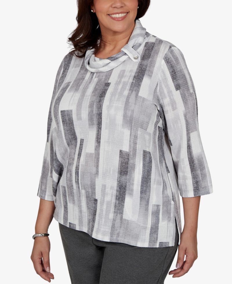 Plus Size Cowl Neck 3/4-Sleeve Textured-Knit Blouse