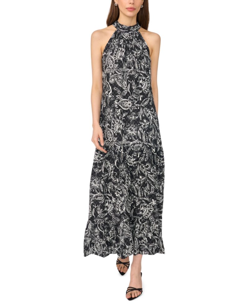 Women's Strapless Halter Neck Tiered Maxi Dress