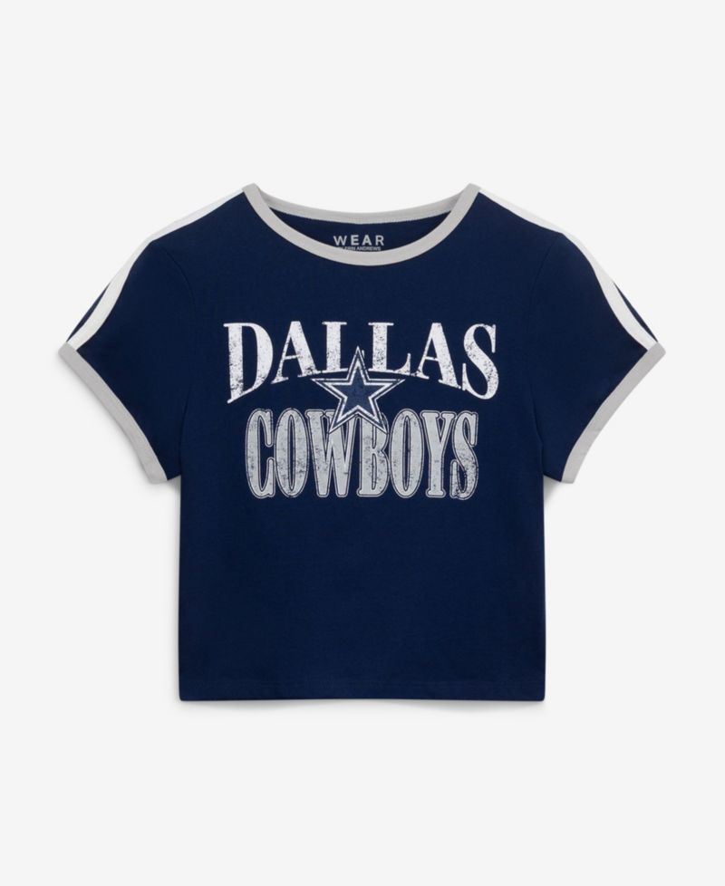 Women's Navy Dallas Cowboys Cropped Ringer Baby T-Shirt