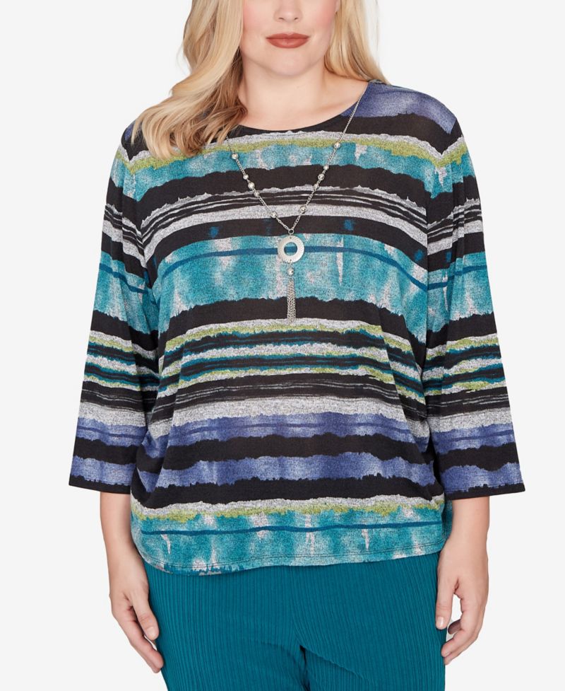 Petite Lake Champlain Biadere Melange Stripe Top With Necklace