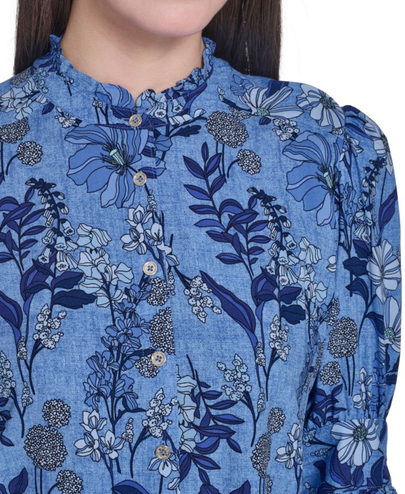 Women's Floral Print Elbow-Sleeve Blouse