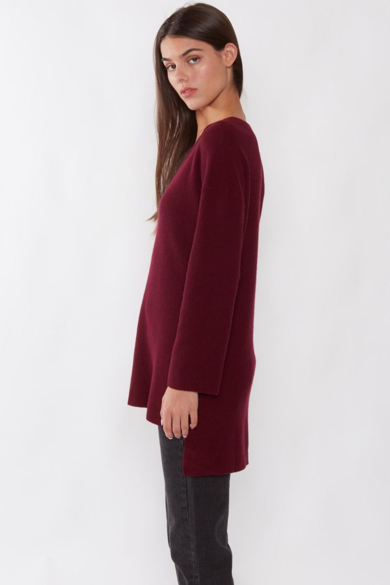 Women's 100% Pure Cashmere Long Sleeve Ribbed Tunic Sweater