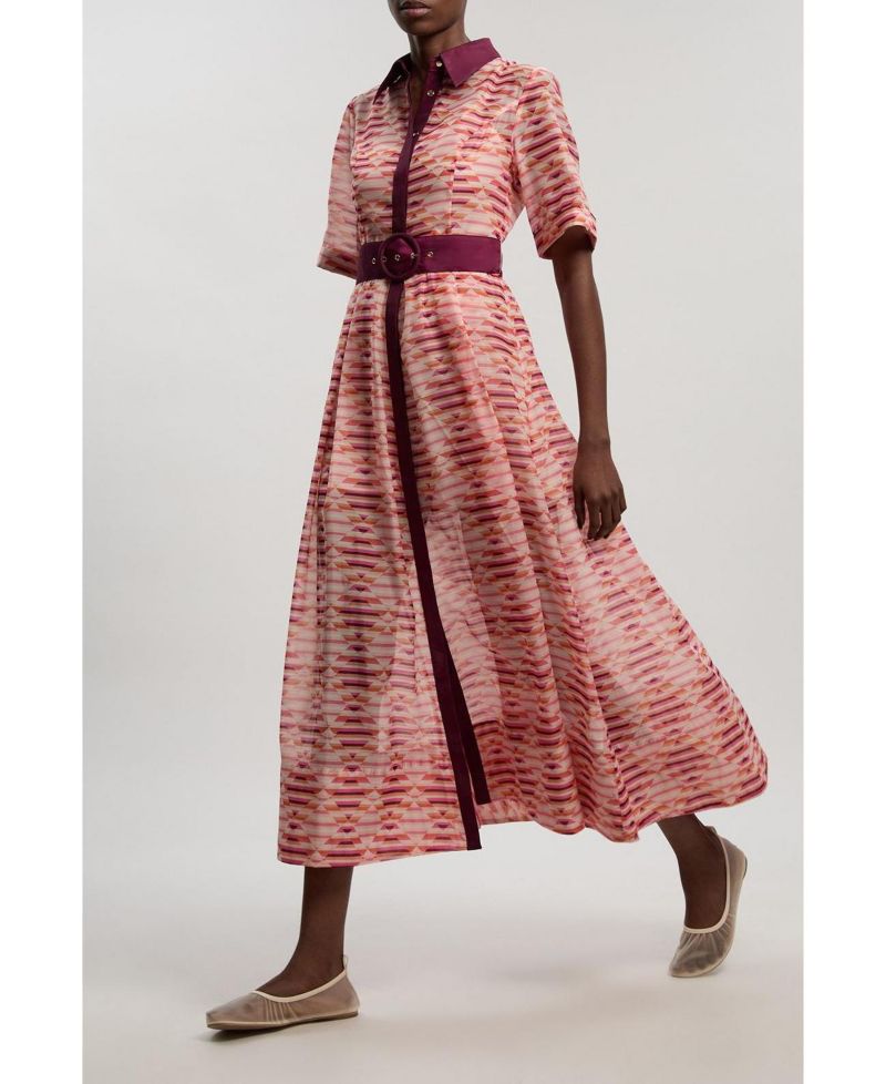 Women's Short Sleeve Midi Shirt Dress