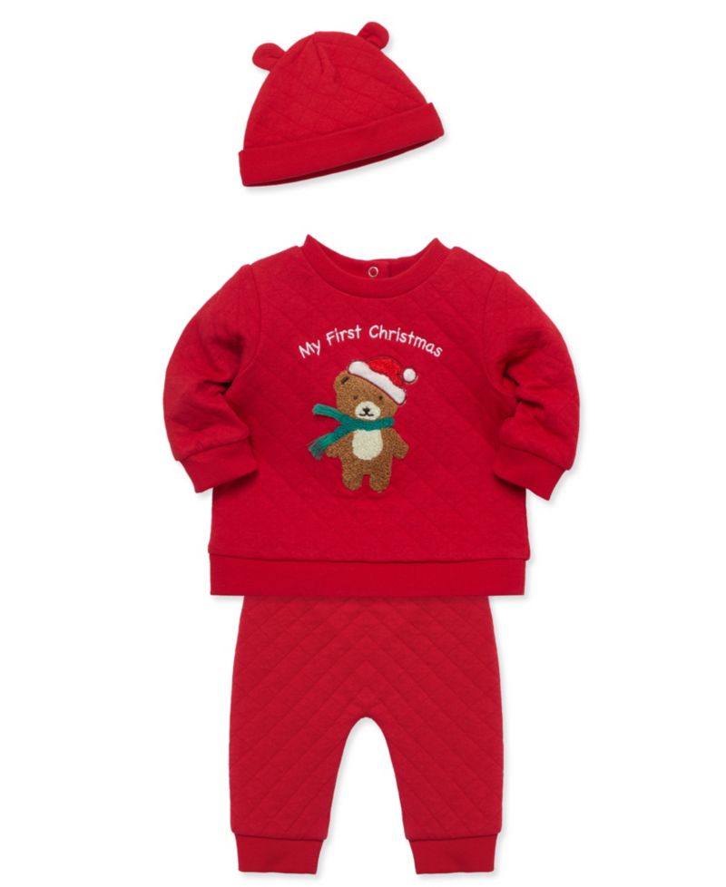 Baby Boys' Holiday Bear Graphic Top, Pants and Hat, 3-Piece Set