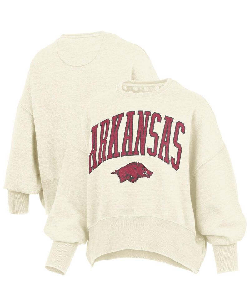 Women's Natural Arkansas Razorbacks Oversized Waist-Length Crewneck Sweatshirt