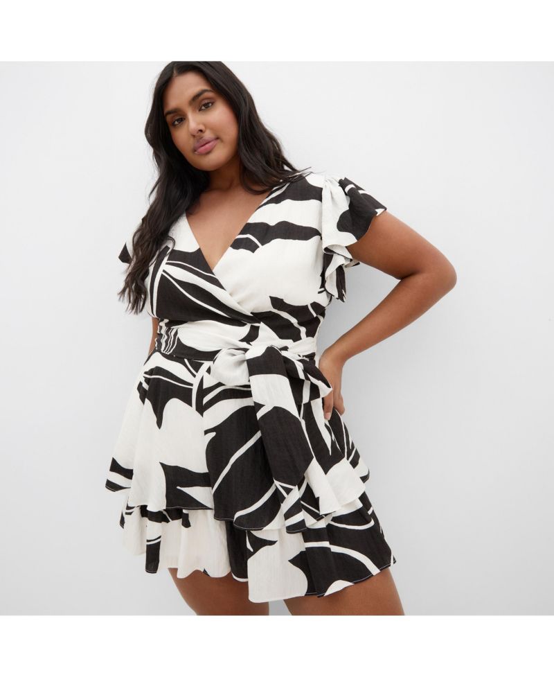 Women's Sunny Frill Mono Print Playsuit