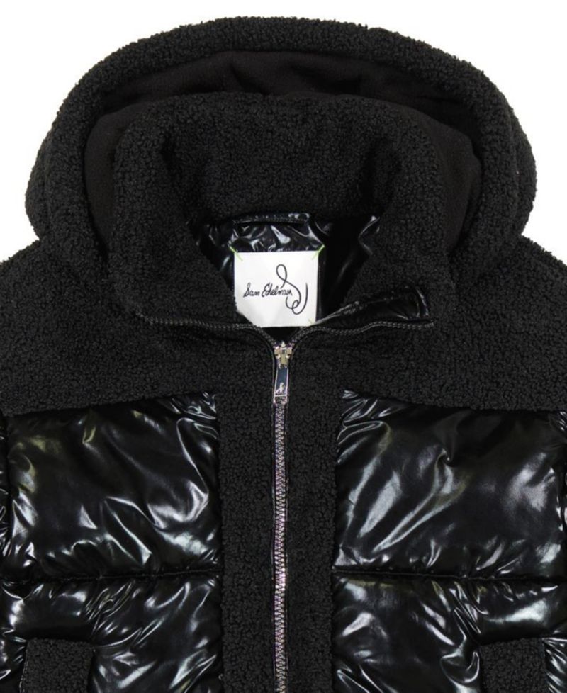 Girls' 6-16 Metallic With Sherpa Hybrid Hooded Jacket