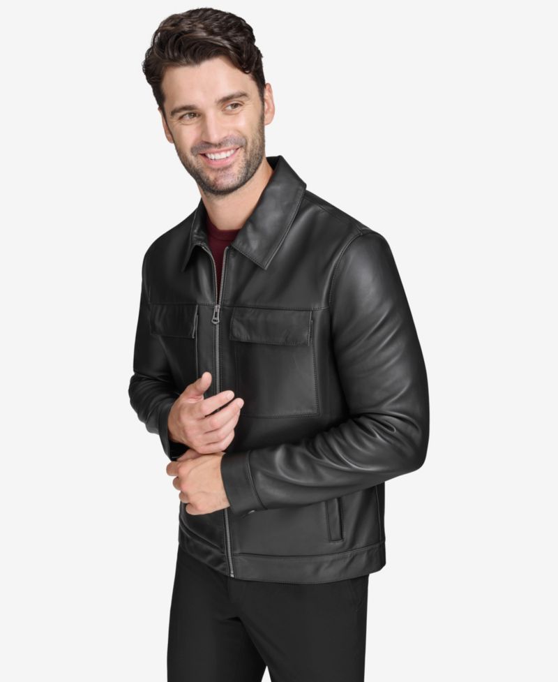 Men's Bonded Genuine Leather Trucker Jacket