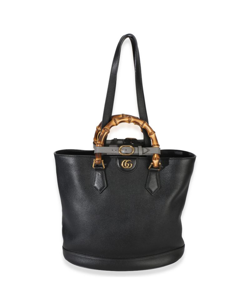 Black Dollar Calfskin GG Diana Medium Bamboo Handle Tote