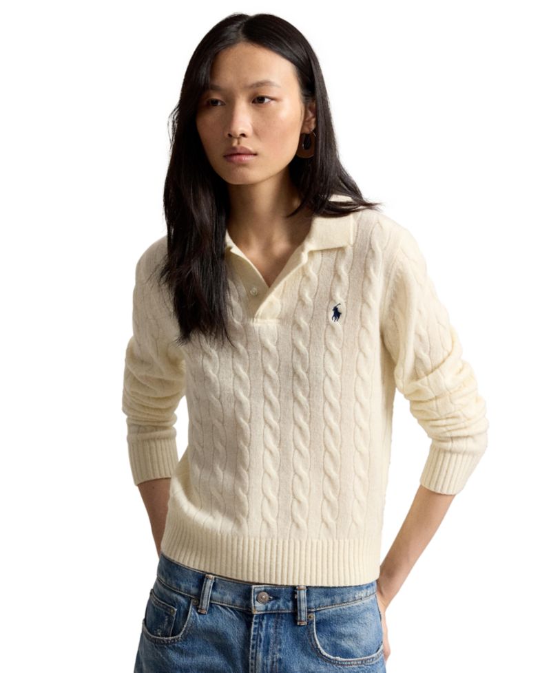 Women's Cable-Knit Long-Sleeve Wool-Cashmere Sweater