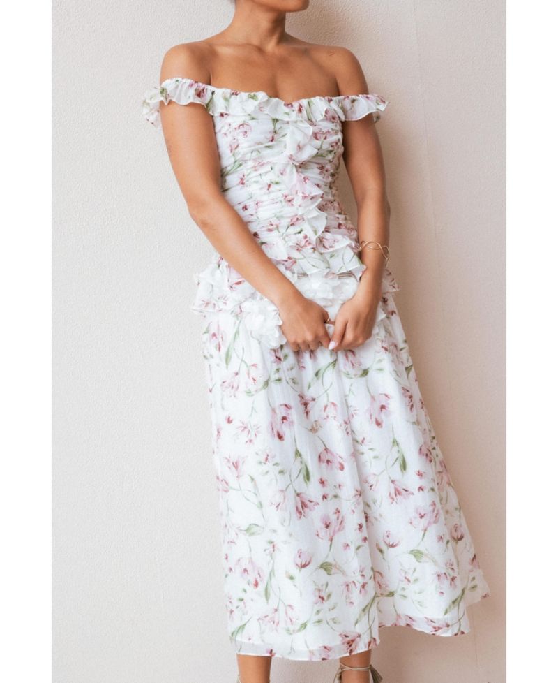 Women's Garcia Square-Neckline Floral Peplum-Waist Midi Dress