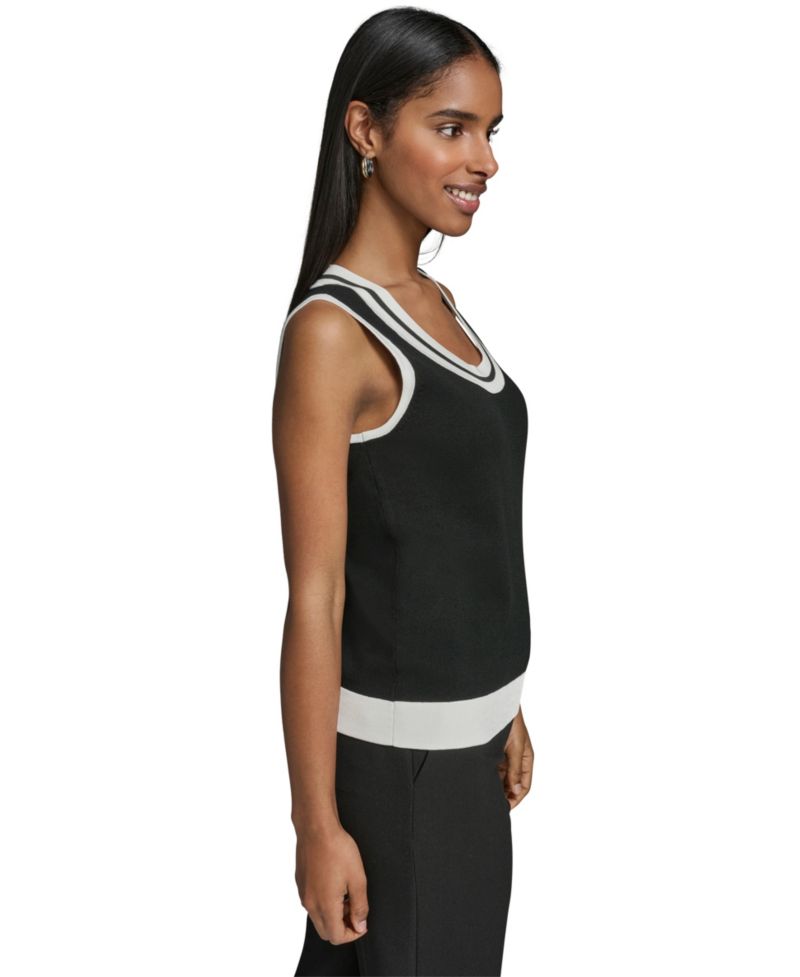 Women's Scoop-Neck Sleeveless Knit Top with Contrast Trim
