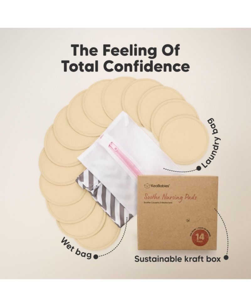 14pk Soothe Reusable Nursing Pads for Breastfeeding, 4-Layers Organic Breast Pads, Washable Nipple Pads