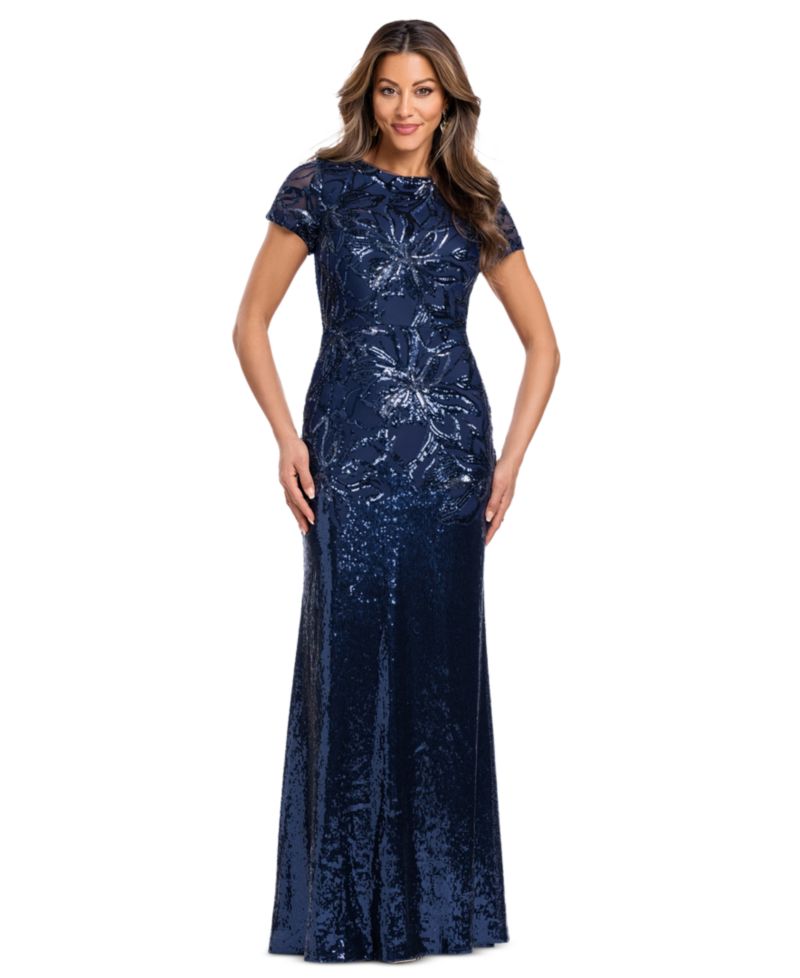 Women's Sequin Boat Neck Gown