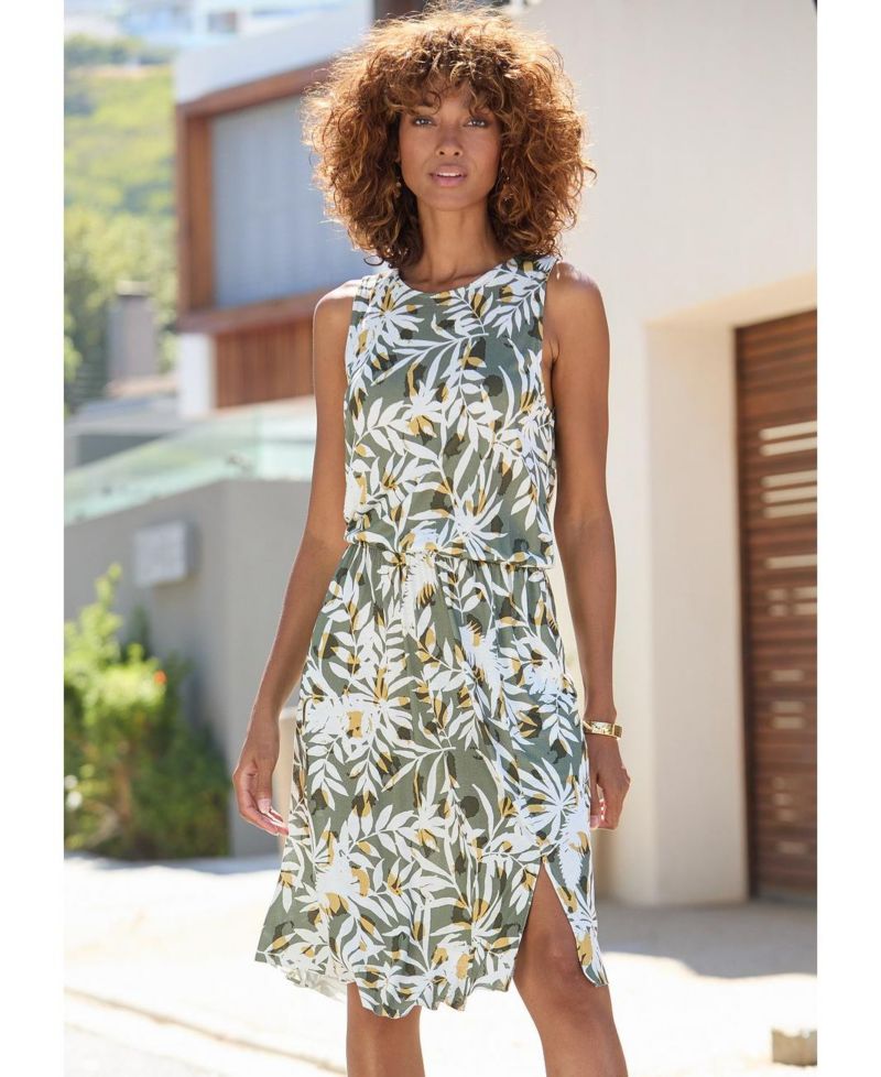 Women's High-Neck A-Line Elastic-Waist Short Dress