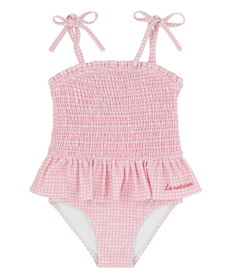 Girls' 4-16 Gingham-Check Tie-Shoulder-Strap One-Piece Swimsuit