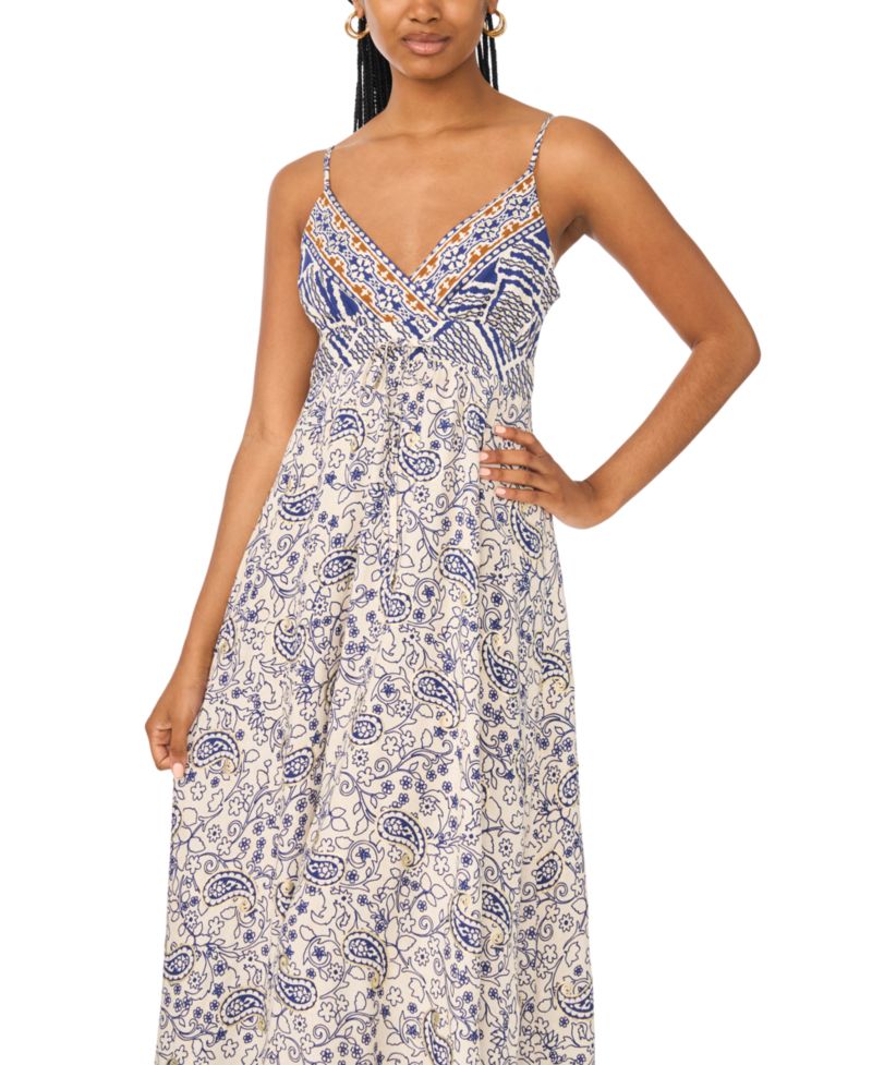 Women's Flowy Tie-Front V-Neck Midi Dress