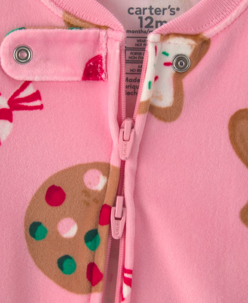 Baby Girls' Christmas Gingerbread 2-Way Zip DreamPlush Footed Pajama