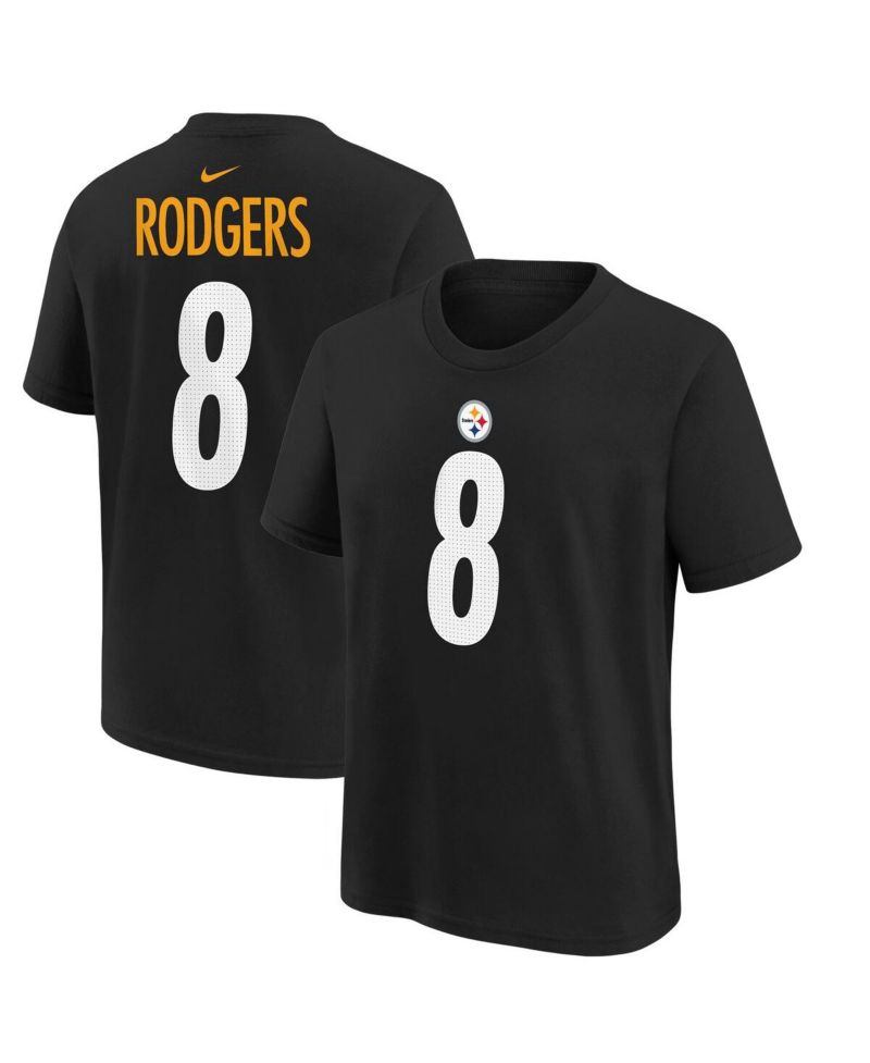 Big Boys and Girls Aaron Rodgers Black Pittsburgh Steelers Player Name & Number T-Shirt