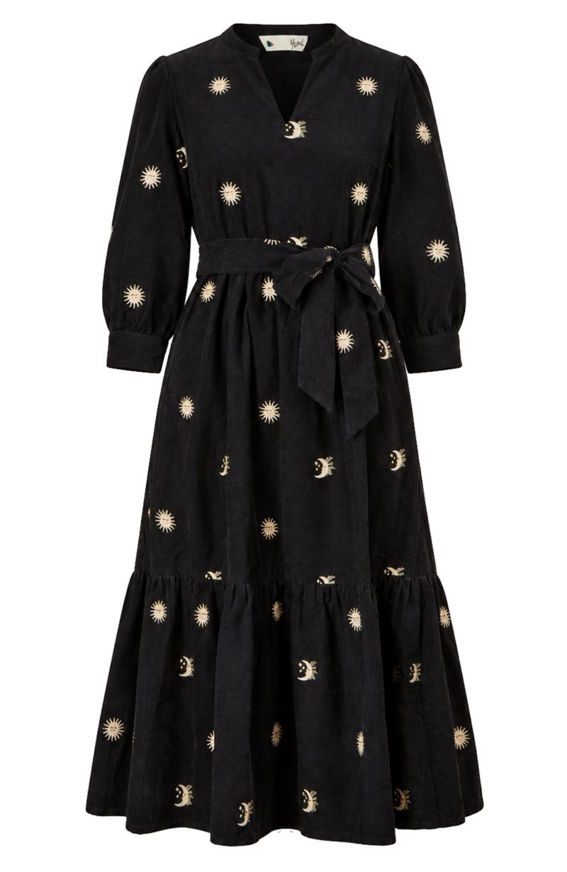 Women's Cosmic Embroidery Cord Midi Shirt Dress