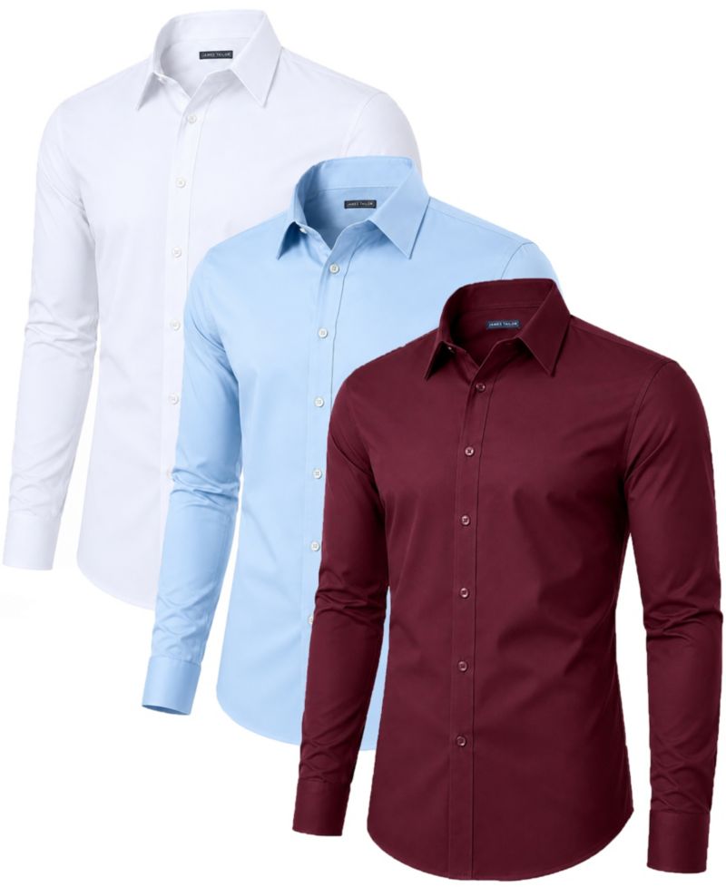 Men' Slim Fit Long Sleeve Stretch Dress Shirt-3 Pack