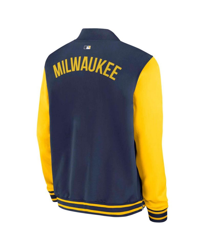 Men's Navy/Gold Milwaukee Brewers Authentic Collection Dugout Full-Zip Bomber Jacket