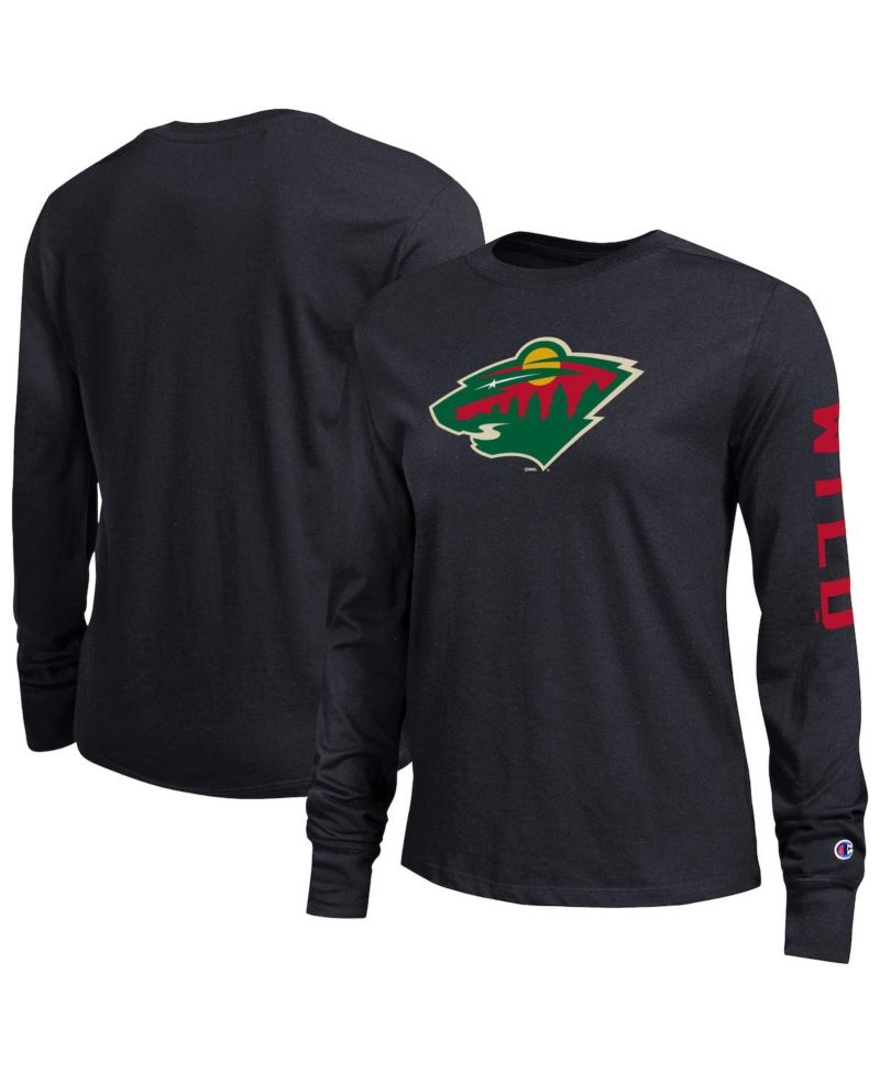 Women's Black Minnesota Wild 2-Hit Long Sleeve T-Shirt