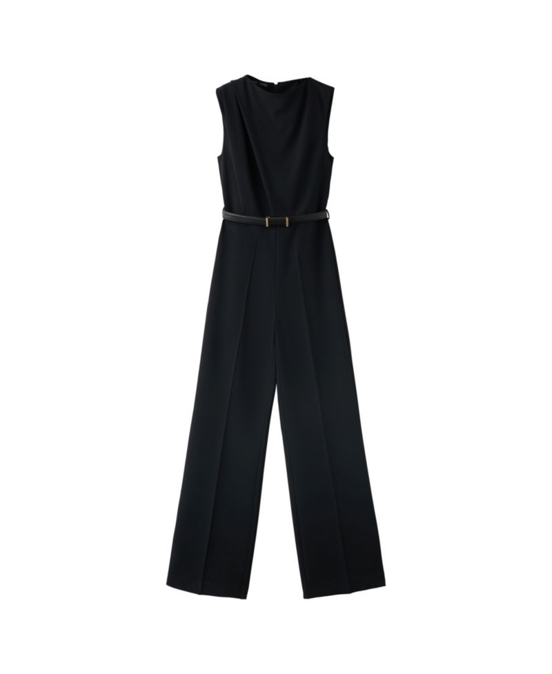 Women's Belted Straight-Fit Sleeveless Jumpsuit
