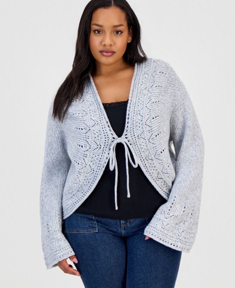 Petite Long-Sleeve Tie-Front Cardigan