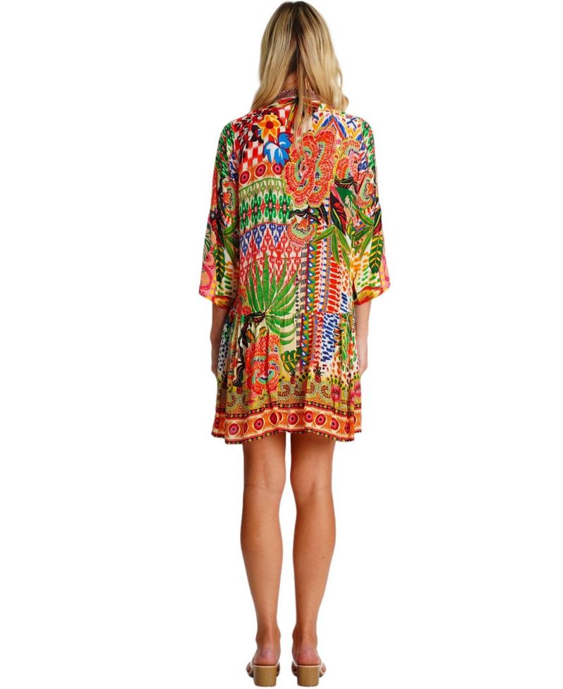 Women's Short Asymmetrical Dress with V-Neck and Mid-Length Sleeves