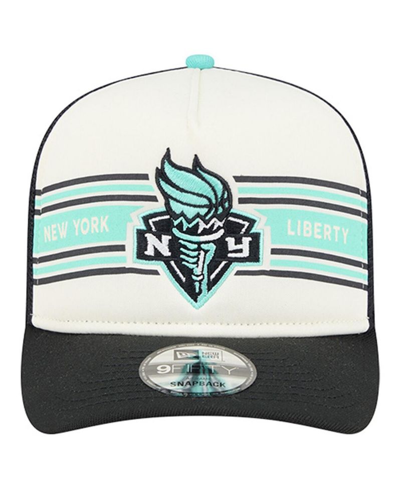 Men's and Women's White/Black New York Liberty Banner Foam Front 9FIFTY A-Frame Adjustable Trucker Hat