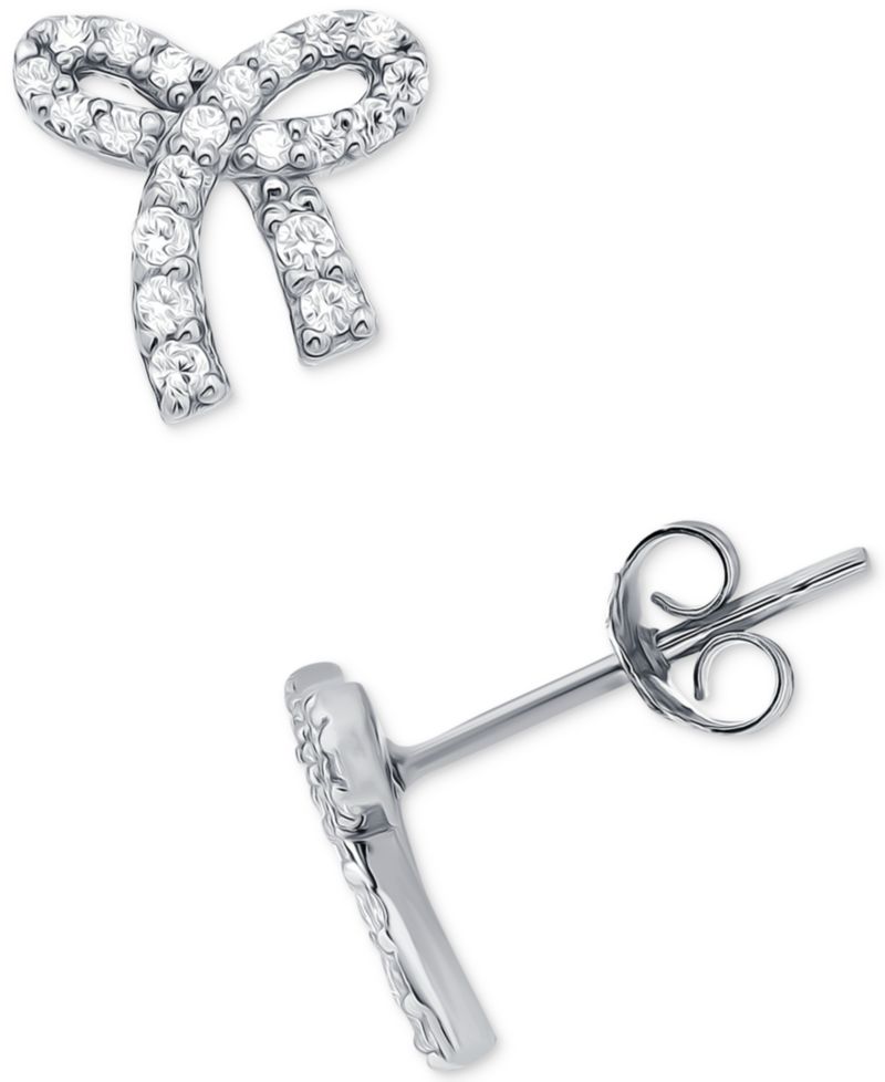 Cubic Zirconia Bow Stud Earrings in 18k Gold-Plated Sterling Silver