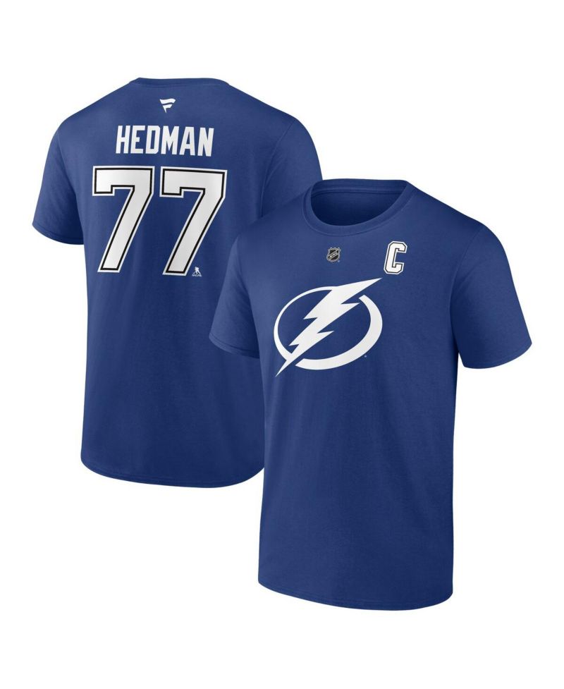Men's Victor Hedman Blue Tampa Bay Lightning Authentic Stack Name & Number T-Shirt