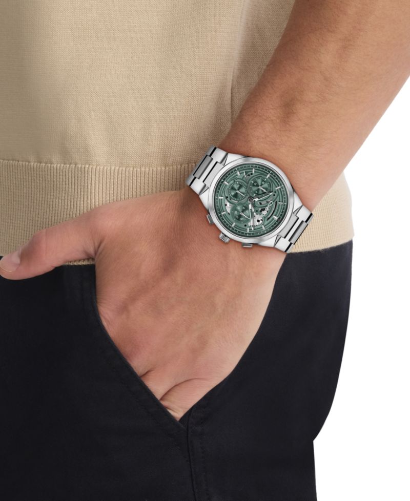 Men's Distinguish Skeleton Silver-Tone Stainless Steel Bracelet Watch 44mm