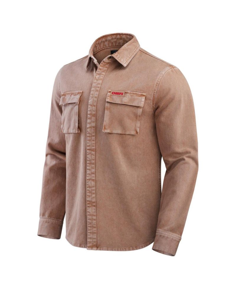 Darius Rucker Collection by Men's Brown Kansas City Chiefs Garment Dyed Long Sleeve Full Snap Shirt
