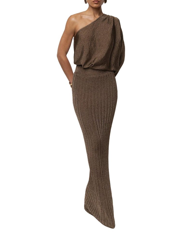 Women's High-Waisted Metallic Ribbed Maxi Skirt