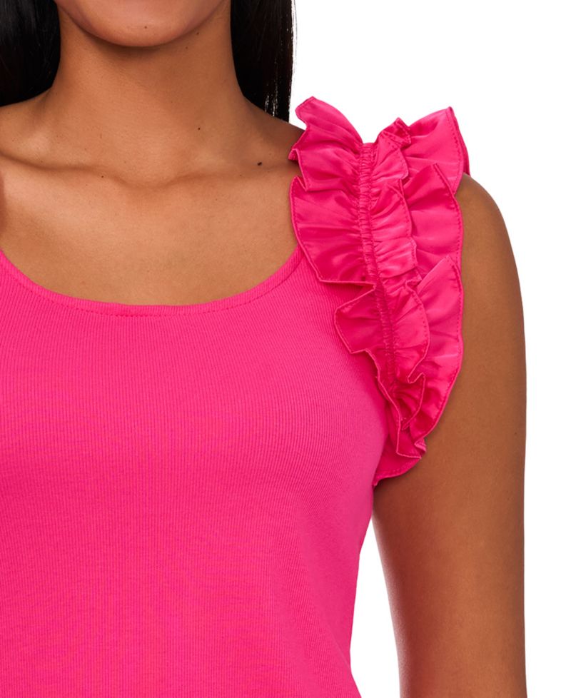 Women's Ruffle Sleeveless Rib Knit Tank Top