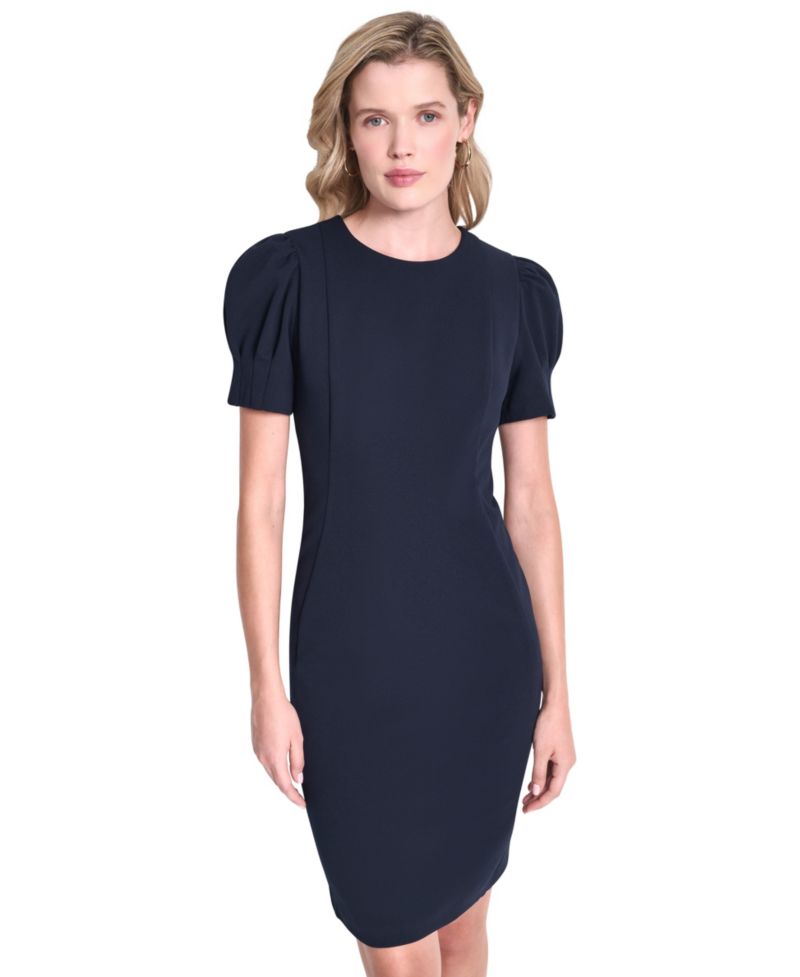 Women's Puff-Sleeve Crewneck Sheath Dress