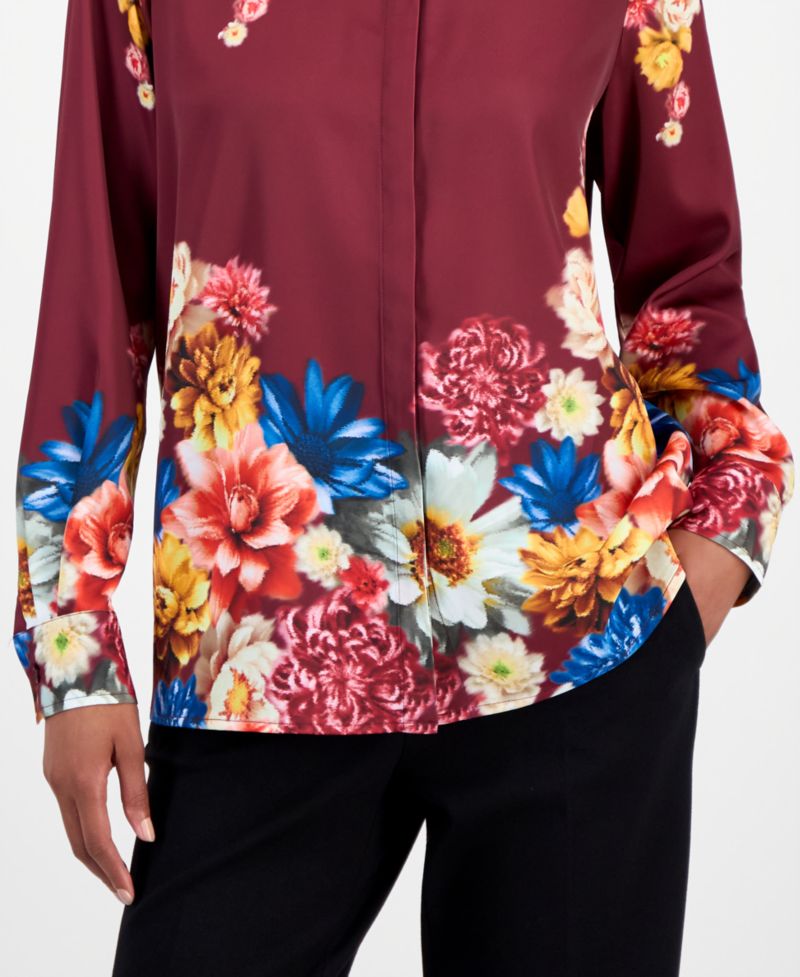 Women's Floral Button-Front Tunic Blouse