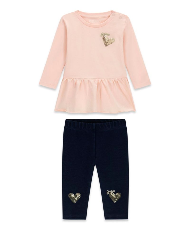 Baby Girls' Long-Sleeve Top and Knit Denim Pant, 2-Piece Set
