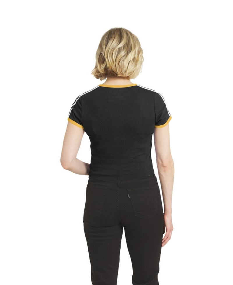 Women's Black Pittsburgh Steelers Cropped Throwback Ringer Baby T-Shirt