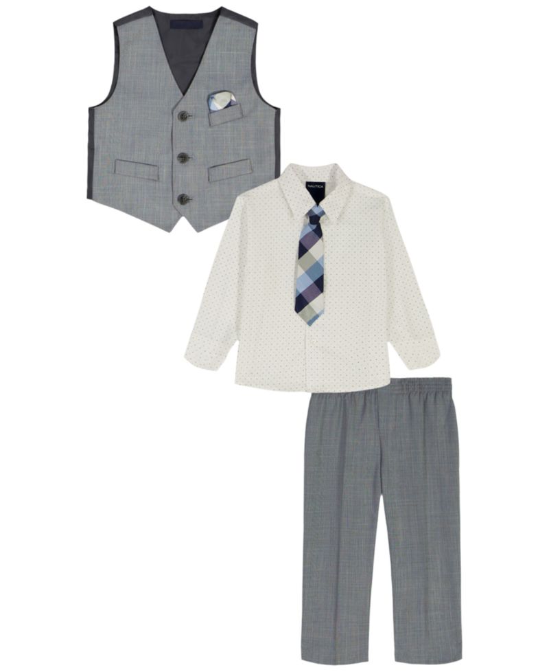 Baby Boys' Blue Deco Sharkskin Shirt, Tie, Pant and Vest, 4-Piece Set