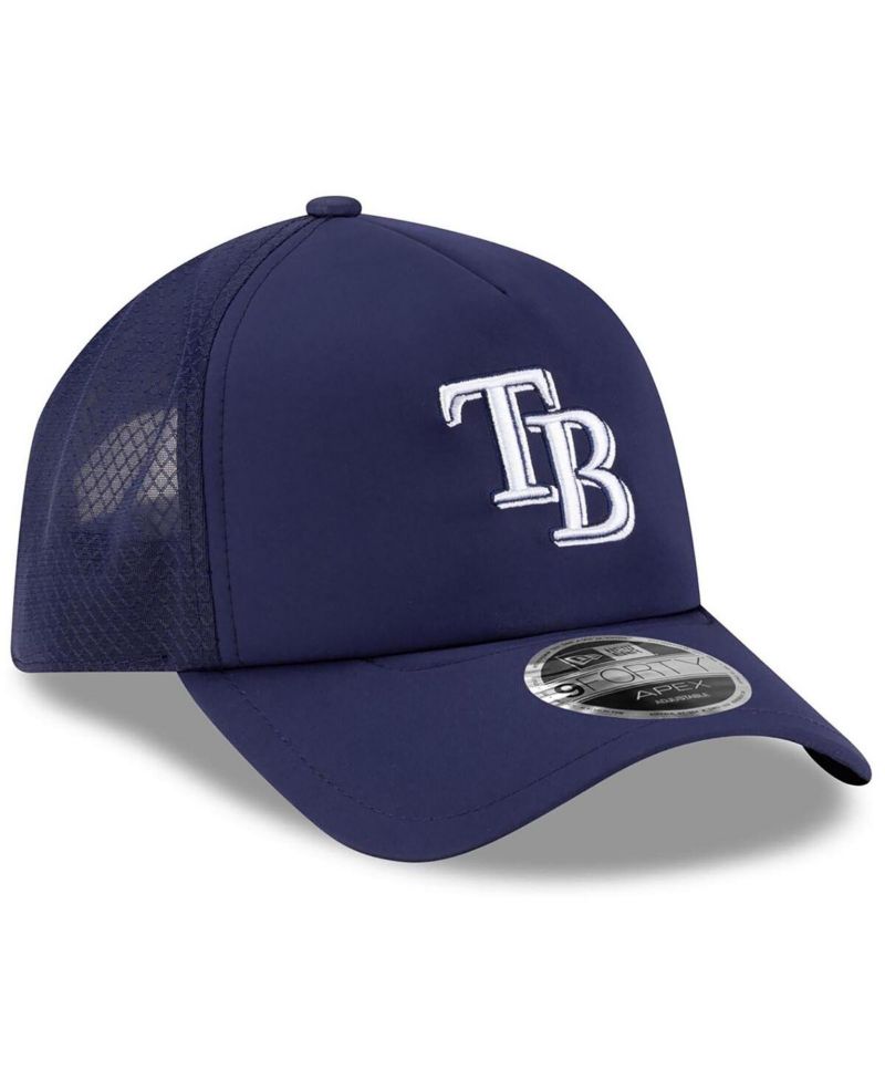 Men's Navy Tampa Bay Rays 2026 Batting Practice Apex 9FORTY Adjustable Trucker Hat