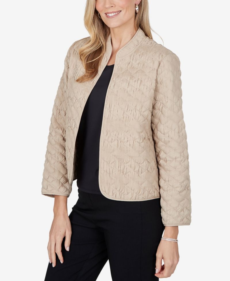 Petite Mandarin Collar Cropped Quilted Jacket