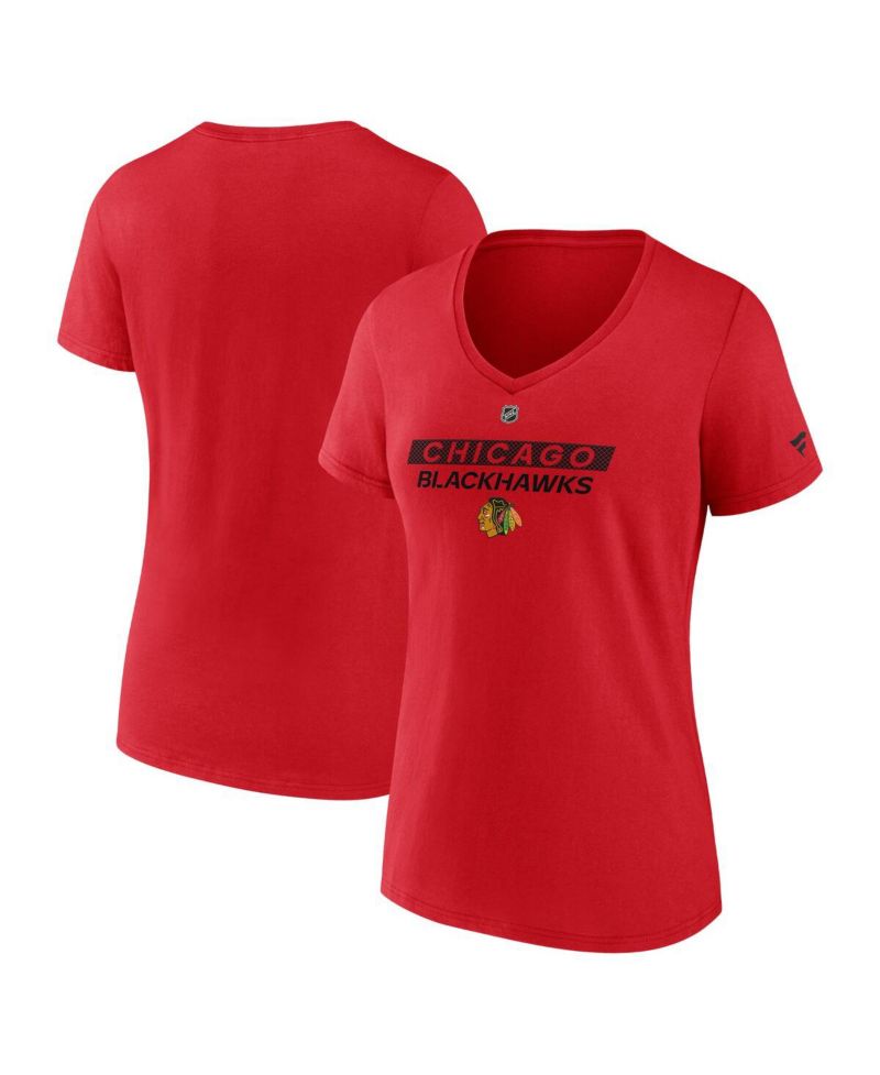 Women's Red Chicago Blackhawks Authentic Pro Core Primary V-Neck T-Shirt