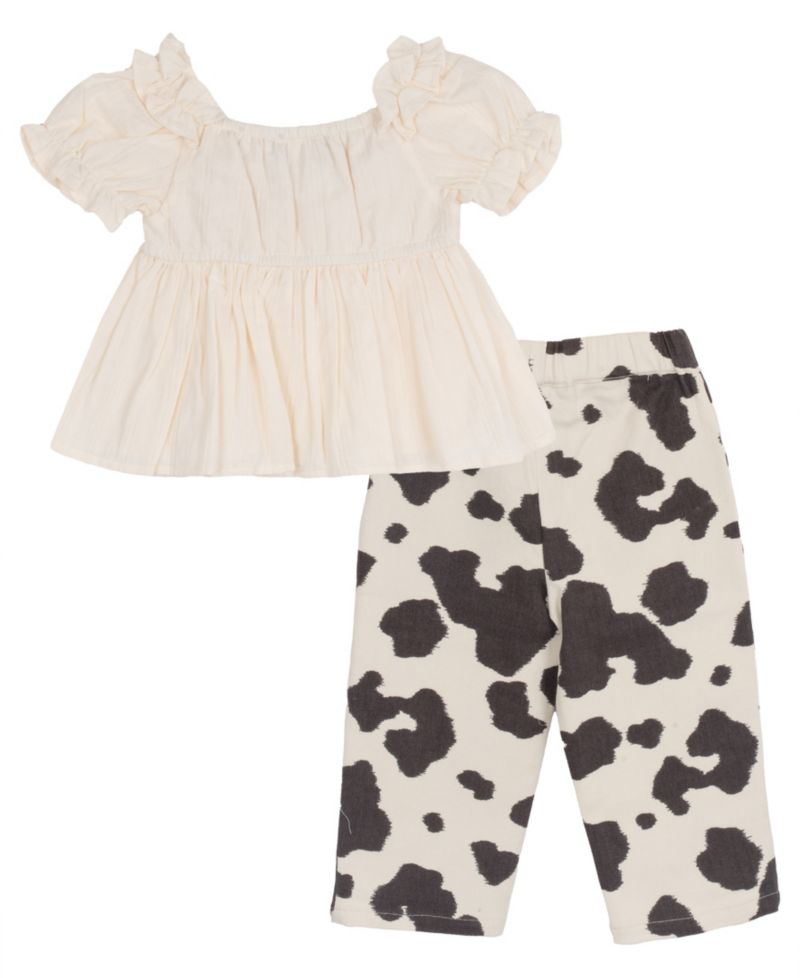 Baby Girls' Short-Sleeve Top and Cow Print Pants, 2-Piece Set