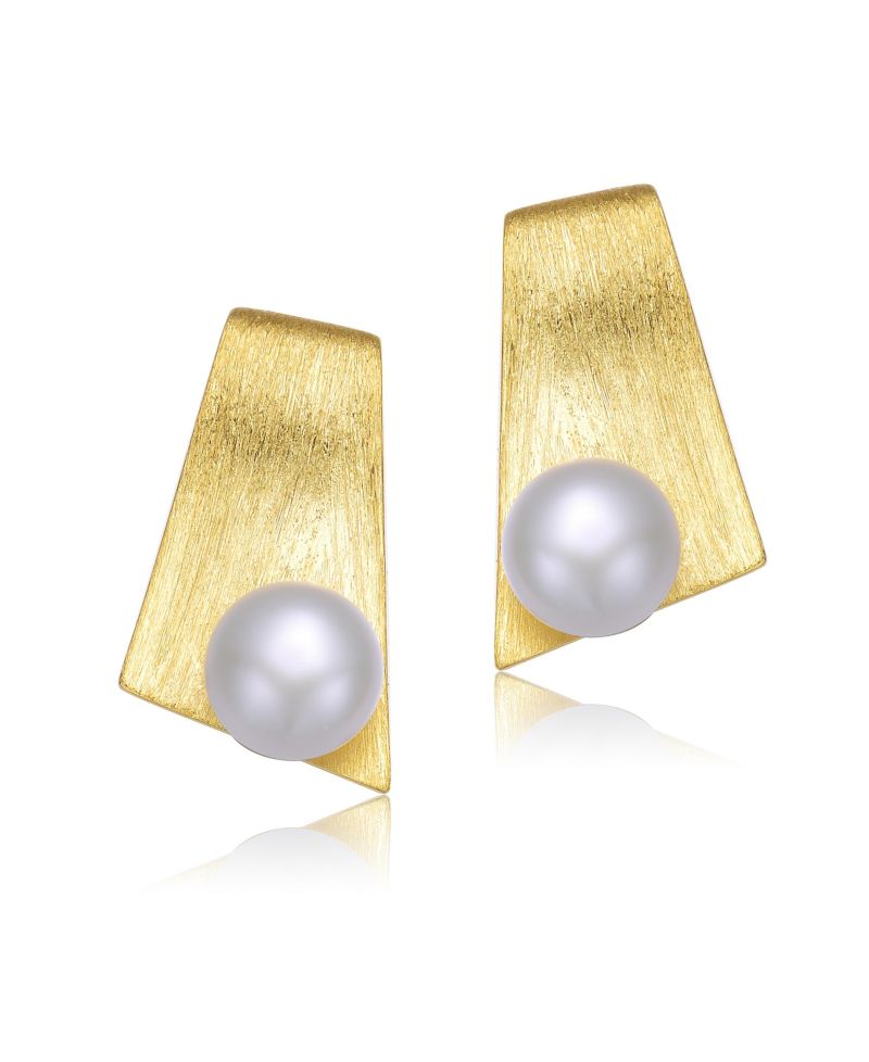 Unique Sterling Silver 14k Gold Plated White Pearl Earrings