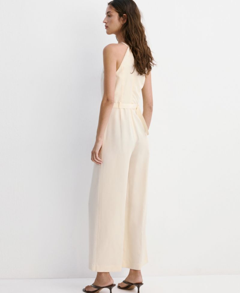 Women's Wide-Leg Sleeveless Belt Detail Halter Jumpsuit