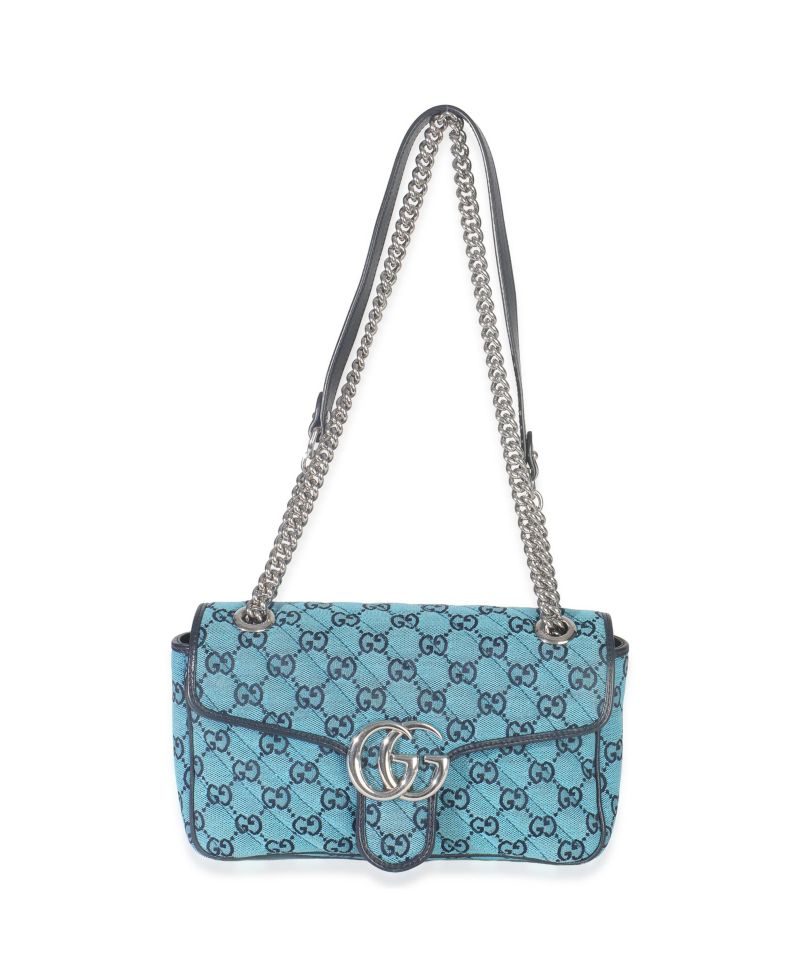 Blue Matelasse Canvas Diagonal Small GG Marmont Shoulder Bag