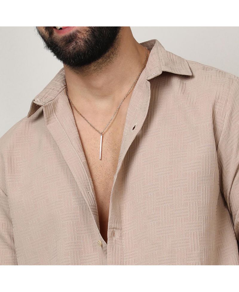 Men's Beige Self-Design Intertwine Shirt